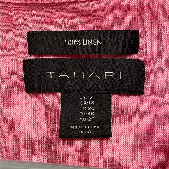 Tahari Linen Pink Collared Tunic Top - Picture 5 of 9